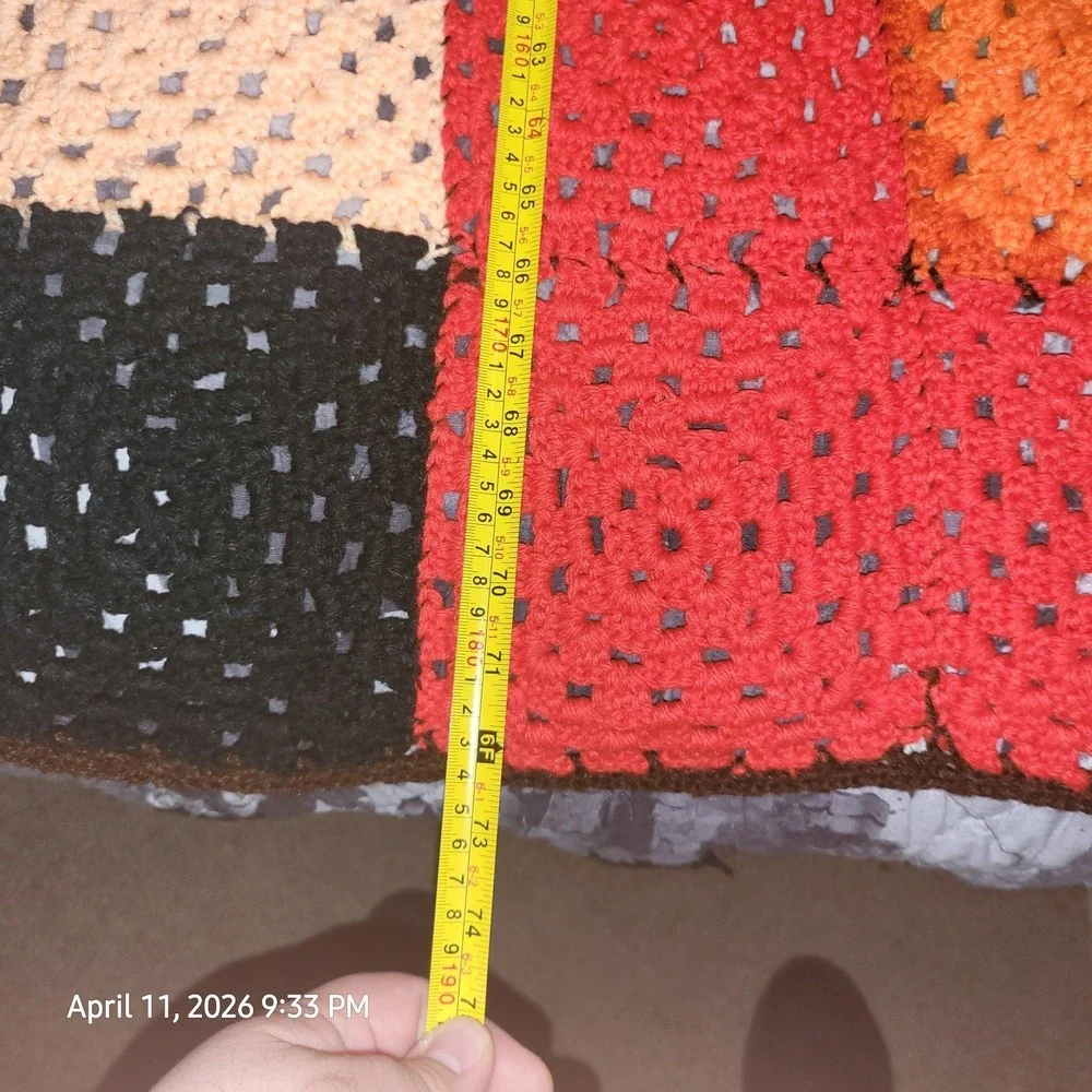 Granny Square Vintage Afghan Hand‎ Crochet Multi-Color Blanket 72